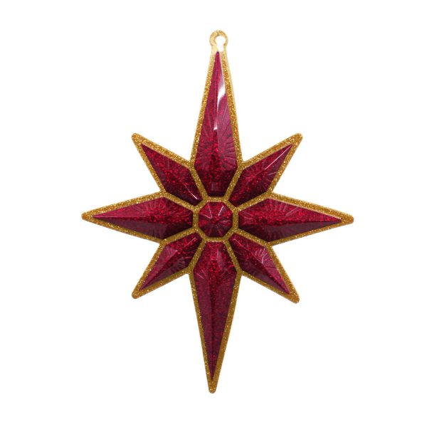 Studio shot of Acrylic Red Glitter Christmas Star, Tree Ornament