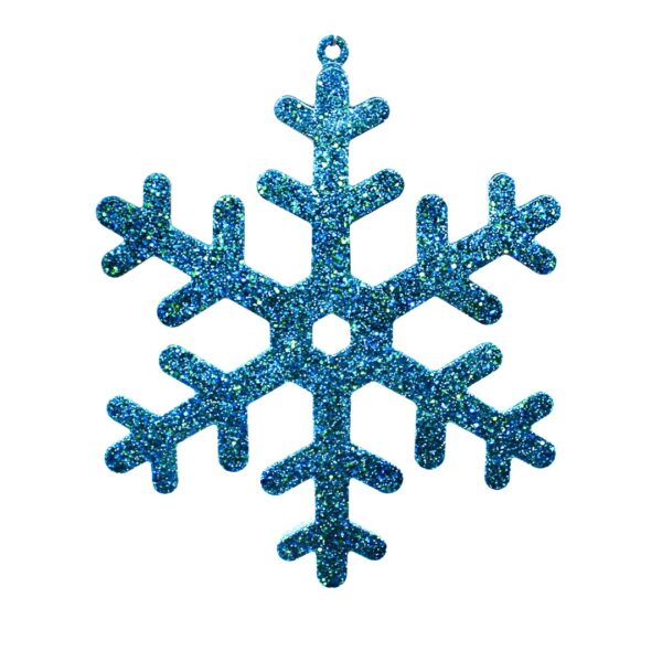 Peacock Blue Glitter Snowflake Ornament, 7-inch