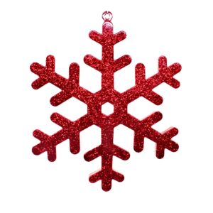 Red Glitter Snowflake Ornament, 7-inch