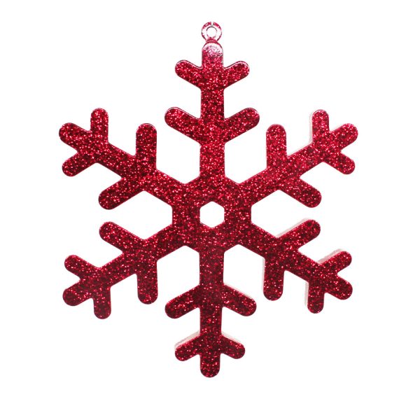 Studio Shot of 7" red glitter snowflake ornament