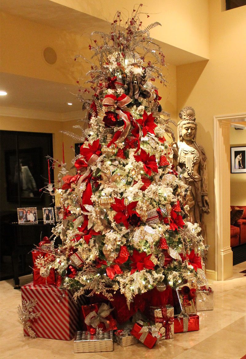 Close up of a custom decorated Christmas tree at luxurious residence in Rancho Mirage, California 