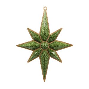 Studio Shot of Champagne Glitter Christmas Star ornament with Light Green accent