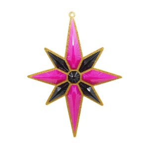 Studio Shot of glitter Christmas star ornament, gold with bubblegum pink and black