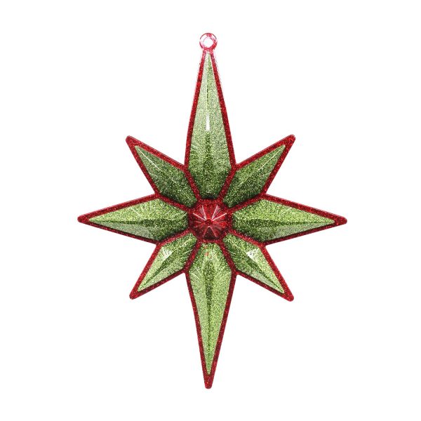 Studio shot of Christmas Star Ornament, red with light green