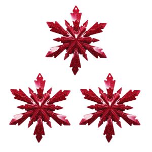 Studio Shot of red glitter snowflake ornaments, set of 3
