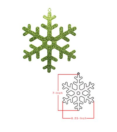 Studio shot of large Snowflake ornament with sizing diagram