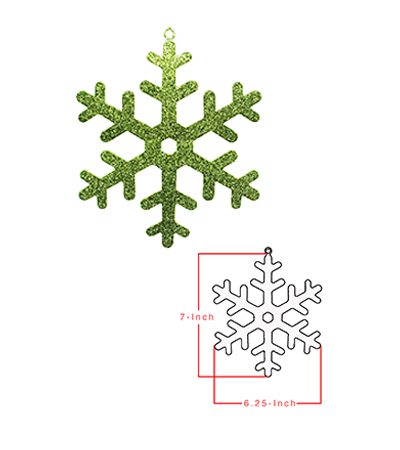 Studio shot of large Snowflake ornament with sizing diagram Studio shot of large Snowflake ornament with sizing diagram
