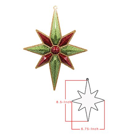 studio shot of Christmas star ornament with sizing diagram
